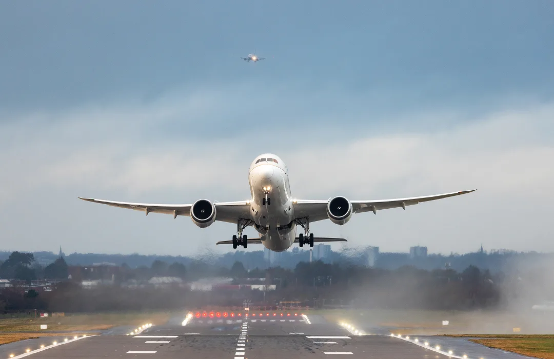 A plane taking off at the nearby Birmingham Airport. 
