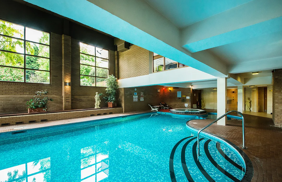 A heated pool and Jacuzzi in the Arden Hotel’s Leisure Club.