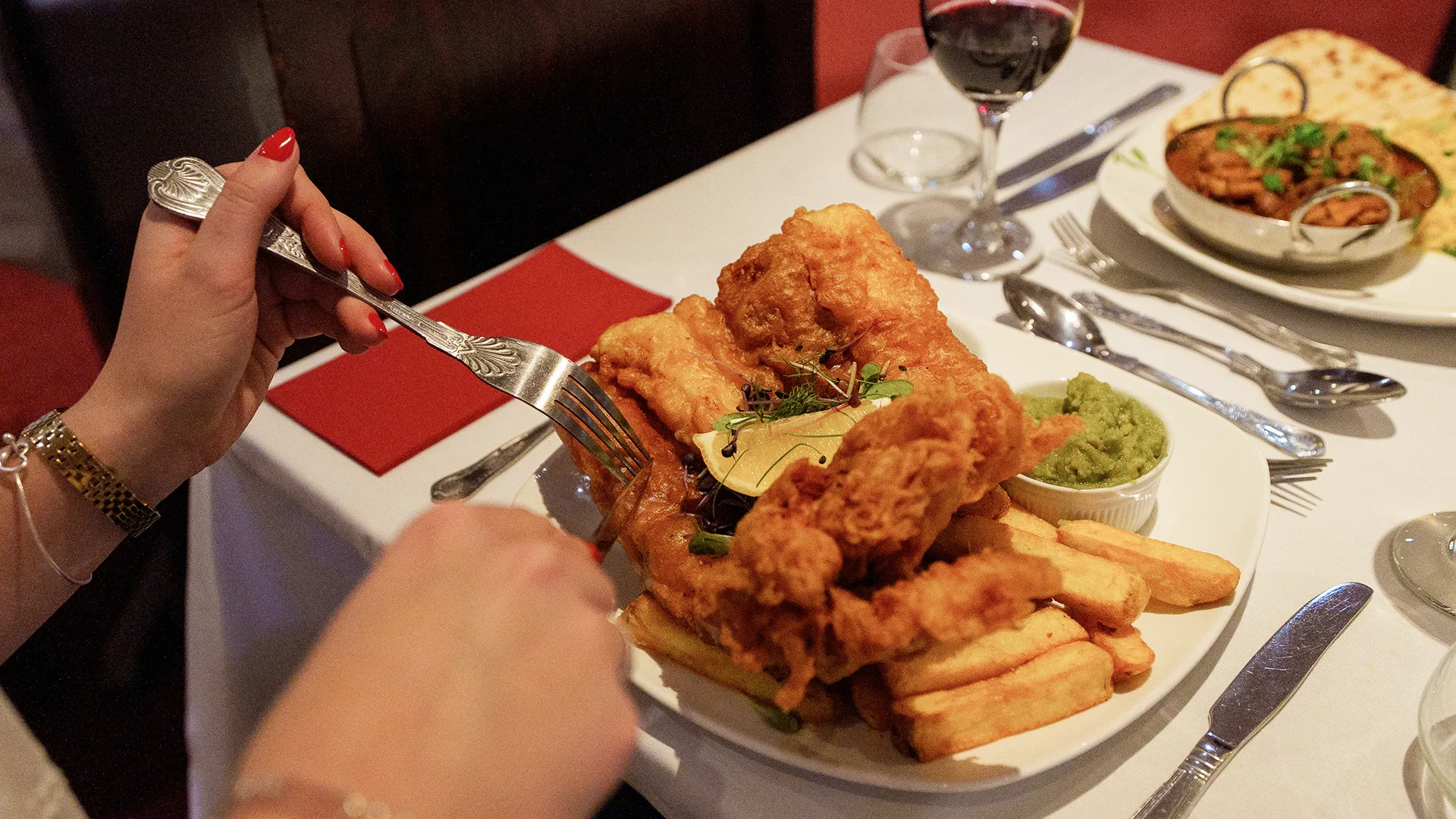 A generous serving of fish and chips at Arden Hotel Restaurant. 