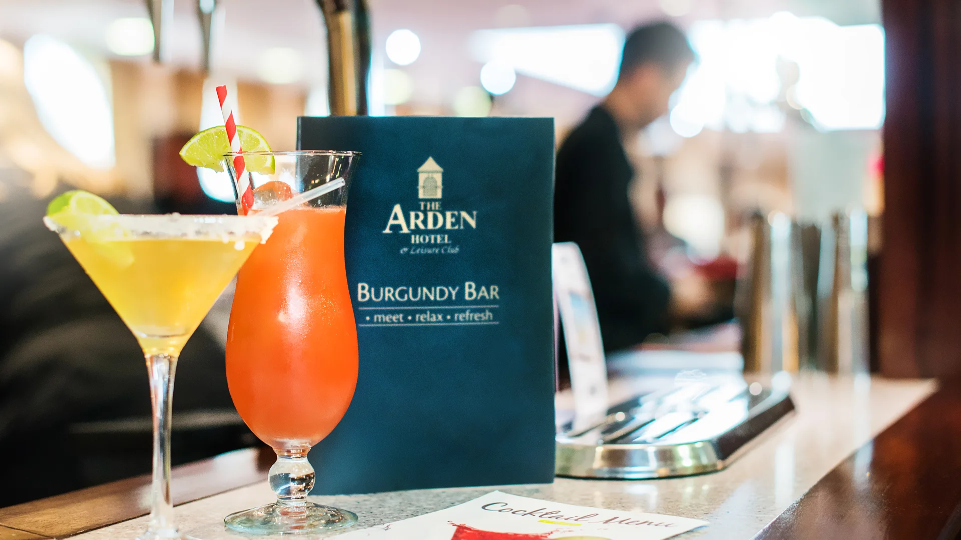 Cocktails and a menu in The Burgundy Bar.